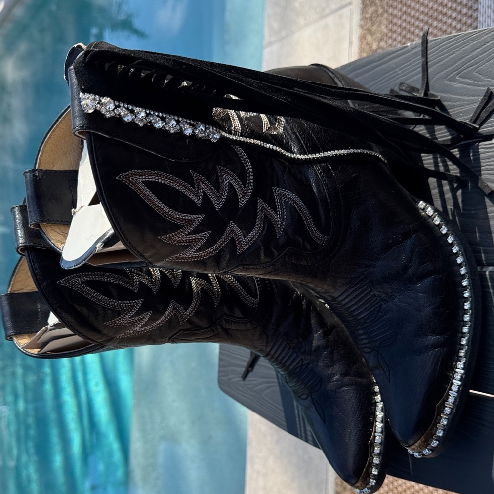 Idyllwind Custom Black Fringe w/Rhinestones, Heeled Short Boots - Picture 2 of 11